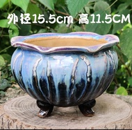 景德镇多肉花盆大口径粗陶陶瓷透气简约大号植物陶罐流釉花瓶拼盘Handmade Ceramic Flower Pot