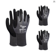 3-Pairs Nitrile Impregnated Work Gloves Safety Gloves for Gardening Maintenance Warehouse for Men and Women (Black Gray S)  Tolo4.03