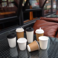 90Caliber8oz Coffee paper cup short and wide ins12an16Ounce Disposable Double-Layer Hollow Thickened