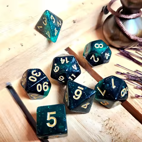 7Pcs/Set Green and Black Starry Sky DND Dice D&D COC Dice D4 D6 D8 D10 D% D12 D20 Table Games MTG RP