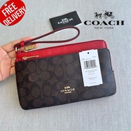 COACH กระเป๋าสตางค์ 2ซิป C5576 DOUBLE ZIP WALLET IN SIGNATURE CANVAS