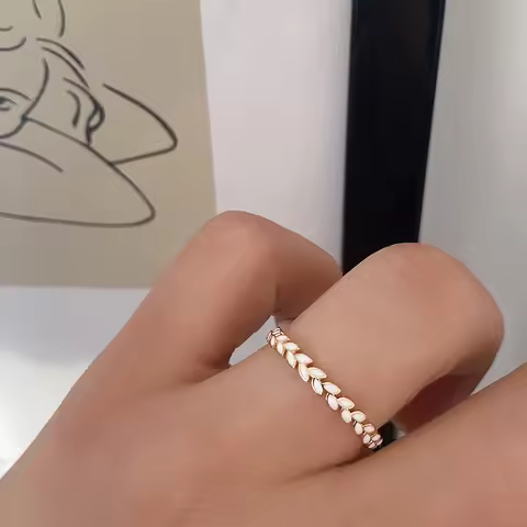 Kinel 2023 Fashion 585 Rose Gold Ring For Women Exquisite Korean White Enamel Leaf Rings Bride Weddi