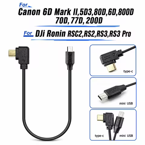 For DJI Ronin RSC2,RS2,RS3,RS4 Stabilizer Camera Control Cable Type-C to Mini USB for Canon 6D Mark 