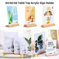 EOUYCE Acrylic A4/A5/A6 Table Top Sign Holder Double Sided Menu Display Stand Durable Creative Picture Card Frame with Wood Base for Home Office Restaurant Wedding