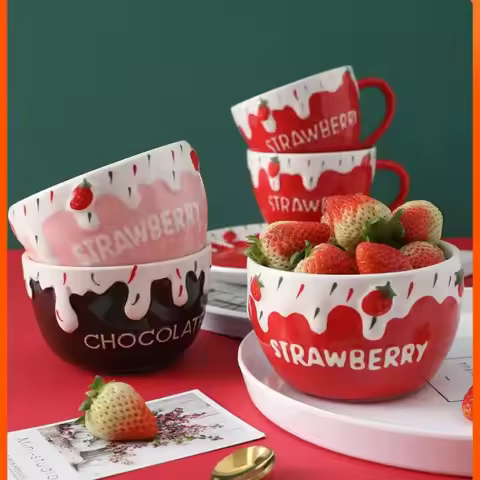 Ceramic tableware salad bowl cute strawberry yogurt bowl dessert fruit bowl Christmas cake bowl home