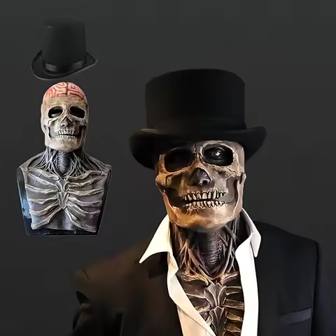 2025 Newest Skeleton Bio-Mask 3D Latex Movable Jaw Halloween Horror Mask Cosplay Party Helmet Skelet