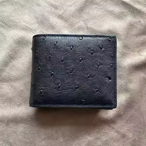 2025 New Ostrich Leather Men's Short Wallet Genuine Leather Wallets Card Holder For Business And Lei