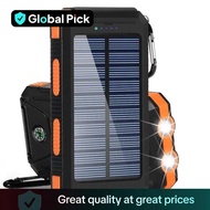 10000mAh Portable Solar Power Bank, Solar Powered Charger with Dual LED Flashlights, Power Bank for 