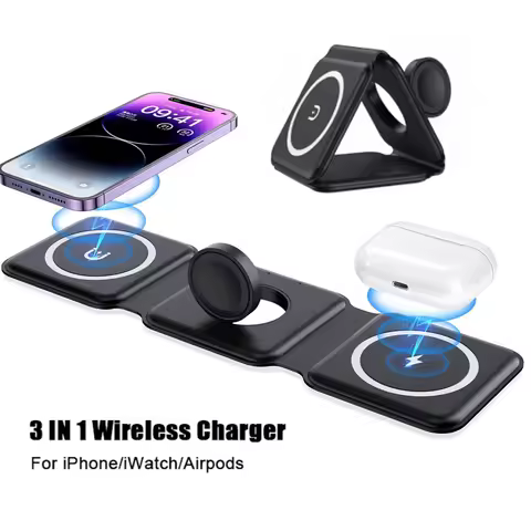 3 in 1 Magnetic Wireless Charger Pad Foldable Fast Charging Station Dock for iPhone 17 - 13 12 Pro M
