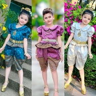 ชุดไทยเด็กหญิง ชุดไทยประยุกต์เด็ก ชุดไทยสงกรานต์ ชุดไทยอนุบาล ชุดผ้าไทยเด็ก ชุดไทยเด็กสีม่วง ชุดไทยเด็กสีชมพู