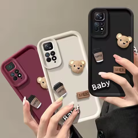 Note11 Cute 3D Bear Coffee Liquid Silicone Case For Xiaomi Redmi Note 11 Pro 11pro 11s 4g Note11pro 