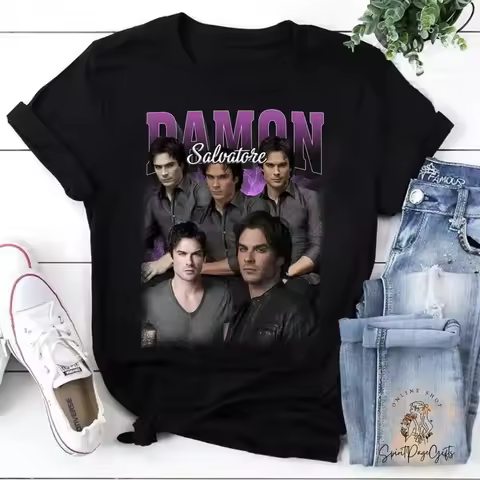 Damon Salvatore The Vampire Diaries Ian Somerhalder Tv Series 90 Äôs Vintage T Shi T shirt