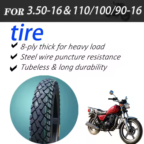 8-Ply Thickened 3.50-16 / 90/100/110-16 Steel Wire Tubeless Motorcycle Rear Tire For Cruiser