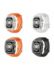 1入組冰川風格手錶盒，配備透明手錶帶，適用於44/45/49毫米蘋果手錶Ultra/S9/8/7/S6/5/4/Se