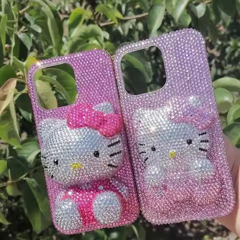 Hello Kitty Rhinestone Bling Crystal Phone Case Chain For iPhone17 16 15 14 13 12 11Pro Max X Xs XR 