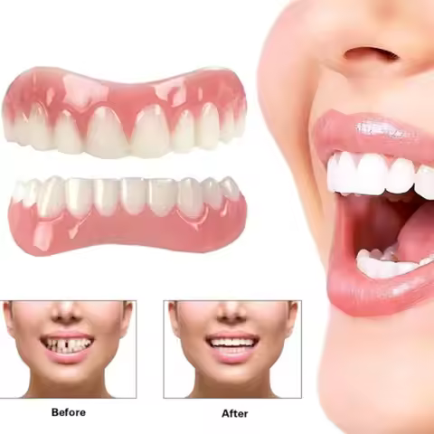 Silicone Upper/Lower False Teeth Perfect Laugh Veneers Dentures Paste Oral Hygiene Tools Fake Teeth 