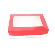 Cake Pastry Box 9x6x3 inches Red cover, White Body with Window per piece