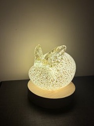 可愛兔仔造型玻璃燈連木底座LED小夜燈