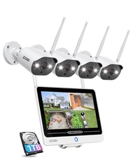 2K 8CH All in one Wireless Security Camera System with 12.5 inch LCD Monitor,4pcs 3MP WiFi IP Spotli