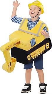 Toulite Halloween Digger Ride on Child Costume Yellow 3D Bulldozer Costume Construction Worker Costu