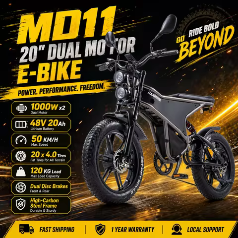Heavy Duty MD11 Electric Bike 1000W Dual Motor 48V 20Ah Lithium Battery 20 x 4.0 Fat Tire Off Road B