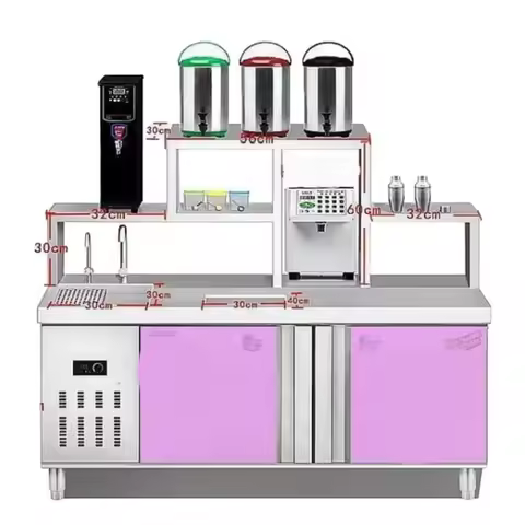 All Set Bubble Tea Equipment Customized Milk Tea Counter Bar Shop Working Table Bubble Tea Refrigera
