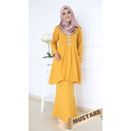 Baju Kurung Kebarung Mustard Ironless Saiz S - 5XL Plain Loose Plus Size Ready Stock Raya Sale Baju Raya 2024 Viral