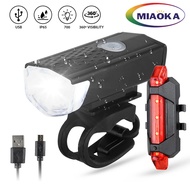 MIAOKA Bicycle Light ไฟจักรยาน LED ไฟหน้าแบบชาร์จไฟ USB ไฟหน้าและไฟท้ายจักรยาน ไฟเตือนความปลอดภัยสำหรับจักรยาน ไฟจักรยานกันน้ำ ไฟฉาย