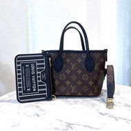 LV 原花拼黑牛皮雙面金釦Neverfull Inside Out BB