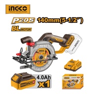INGCO P20S Cordless Circular Saw with 140mm Blade, 4.0Ah Battery, and Quick Charger for Wood/Ceramic