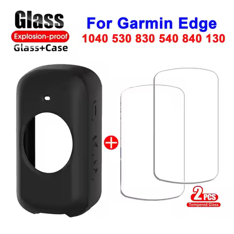 Silicone Case + Tempered Glass (2pcs) for Garmin Edge 530 830 130 1040 GPS Stopwatch Screen Protecto