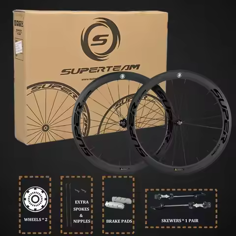 SUPERTEAM Rim Brake Center Lock Carbon Bicycle Wheelset Hubs 50mm Clincher Road Bike Wheels
