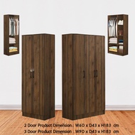 ESCOT 3 Door Wardrobe Hanging Rod Almari Baju 3 Pintu Dewasa Rak Baju 2 door 2 drawer Almari Pakaian IKEA Brown Color