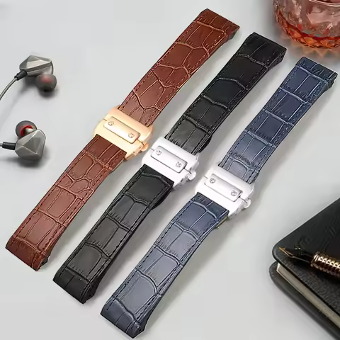 Genuine Leather Watch Strap for Cartier Sandoz Men's Santos100 Santos Tank Waterproof Sweat-Proof So