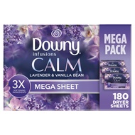 Downy Infusions Mega Dryer Sheets, Laundry Fabric Softener, CALM, Lavender and Vanilla Bean, 180 Cou