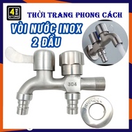 Vòi Nước INOX 2 Đầu Chia Thành 2 Cổng Xả Độc Lập - Vòi Nước 2 Đầu Cho Máy Giặt Chia Nước Thành 2 Cổn