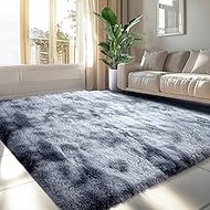 5x7 Fluffy Area Rugs for Bedroom: Furry Rugs for Bedroom- 5x7 Dark Grey Plush Fluffy Rugs Carpets fo