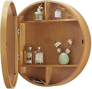 Round Bathroom Mirror Cabinet, Wall-Mounted Wooden Frame Storage Organizer Cabinet, Medicine Cabinet with 3 Shelf, Vanity Mirror Cupboard, Fully Assembled (Yellow 60cm)