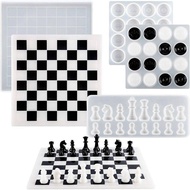 3 Pieces Chess Silicone Molds Set, Including Chess Board Resin Mold, 3D Chess Epoxy Mold and Checker