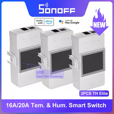 3PCS SONOFF TH Elite 16A/20A Wifi Smart Wireless Switch Temperature Humidity LCD Real Time Monitorin