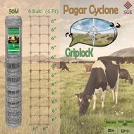 Pagar Cyclone Fence Griplock 6Kaki (6ft)Pagar Kambing Pagar Lembu Rusa 50m Galvanised Jaring Besi