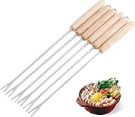 6pcs Stainless Steel Fondue Forks Cheese Fondue Sticks with Wooden Handle. Heat Resistant for Chocolate Cheese. Great for Picnics, Camping, and Parties.