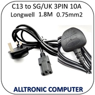 0.75mm2 Longwell C13 to UK (3pin) Power Cable 1.8Meter with Safety Mark 10A 250V / C13 1.8M