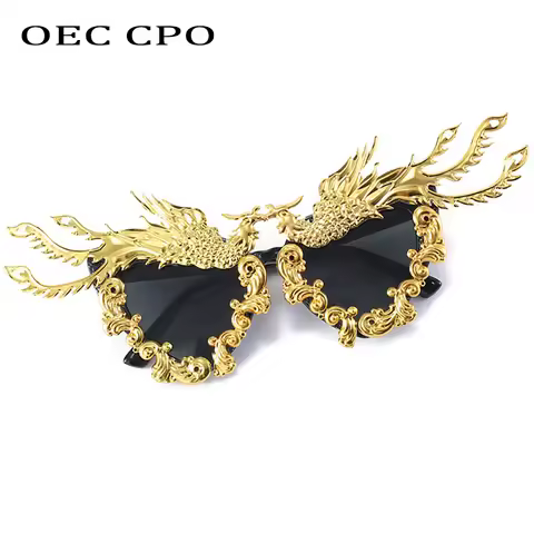 New Fashion Party Dragon And Phoenix Sunglasses Women Unique Colorful Gold Punk Sun Glasses Female E