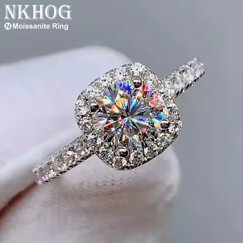 Real Moissanite 925 Sterling Silver Ring For Women Square Round 1CT 2CT 3CT Brilliant Diamond Finger