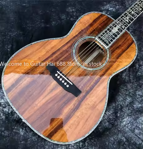 All KOA Wood 39 Inch OOO Type Acoustic Guitar Abalone Ebony Fingerboard Pickup