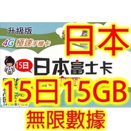 日本Softbank 15日4G 15GB之後降速無限《每日1GB 之後降速128k無限》無限上網卡數據卡Sim卡電話卡咭data