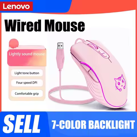 Lenovo Wired USB-C Mouse LED 7-Colors Backlight Comfortable Mute Button Ergonomic Design 2400 DPI Es