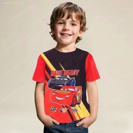2025 Summer Lightning McQueen Cars T-Shirt Oversize Short-Sleeved Costume Tops for Kids