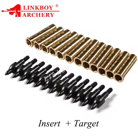 12Pcs ID7.6mm Copper Arrow Insert Shaft 12Pcs OD8.8mm Archery Target Point Tips 125gr Arrowhead Cros